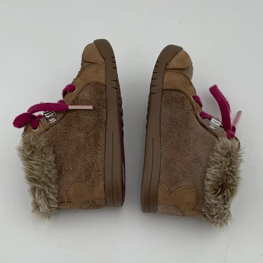 Clarks Toddler Brown Suede Boots with Pink Accents Size 5